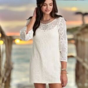 Dreamy Bohemian: Cream Lace Bell Sleeve Mini (American Eagle) (XXS)